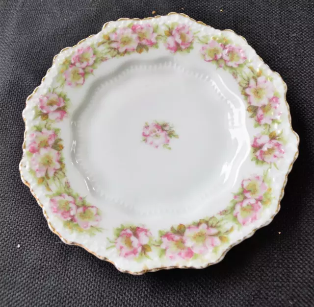 Vintage 1900-1920 SILESIA Porcelain Pink ROSES 6 1/2" Bread & Butter Plate