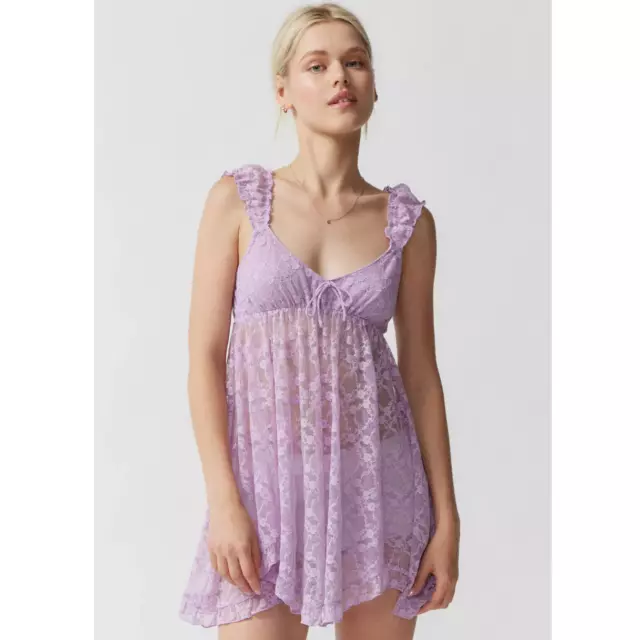 NEW Urban Outfitters Out From Under Let’s Dream Sheer Lace Slip Dress Lavender M