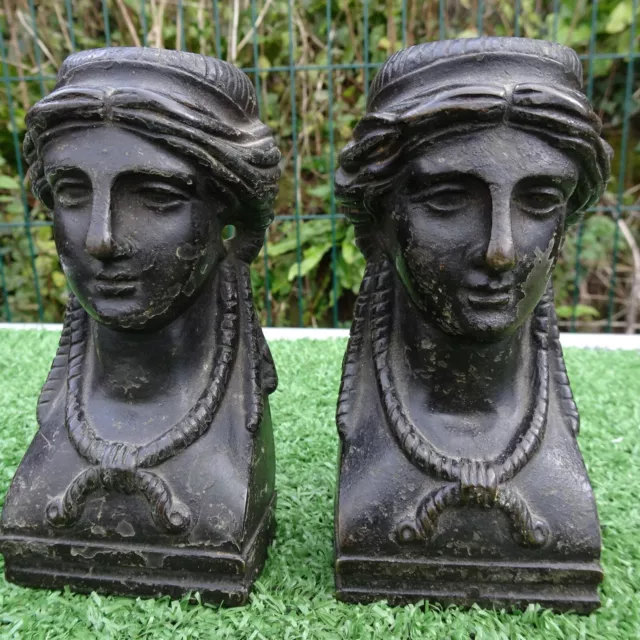 SUPERB PAIR: EARLY 19thC CAST IRON CLASSICAL STANDING FIGURE HEADS c1820s