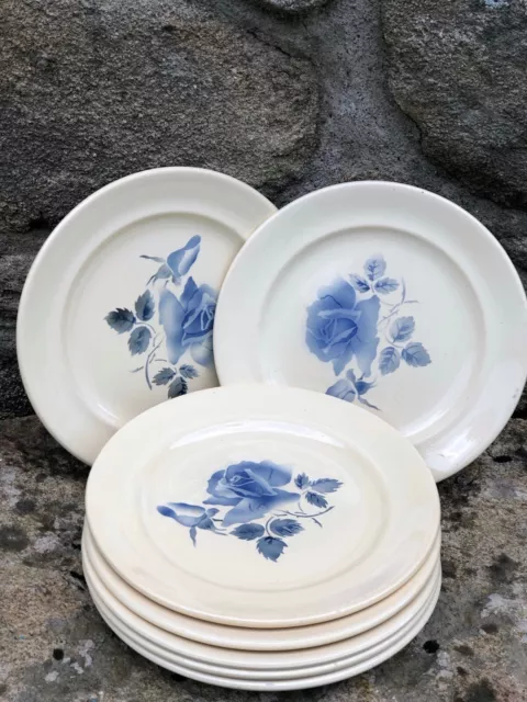 7 assiettes en faïence ancienne bleues DIGOIN SARREGUEMINES.