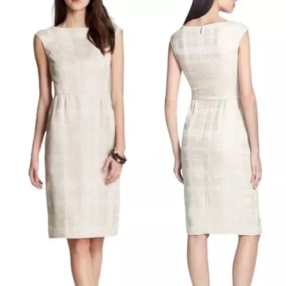 RSVP $425 | Tory Burch | Fatima Woven Sheath Dress | Cream, Tan | Size 6