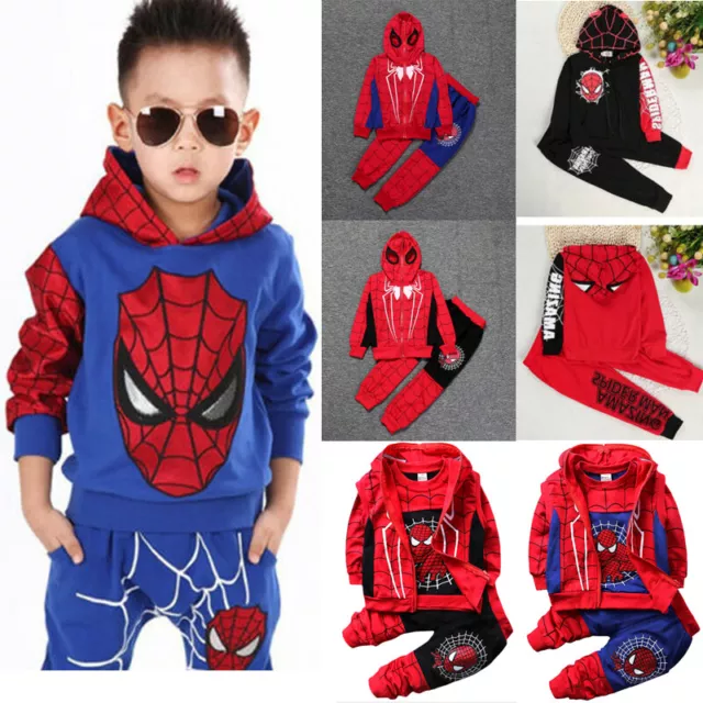 Kids Boys Spiderman Clothes Tracksuit Hoodies Sweatshirt Tops Pants Outfits Sets