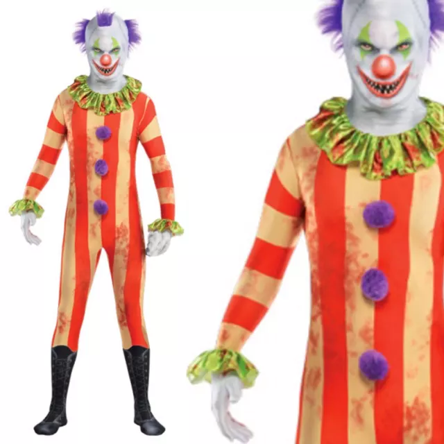 Adult's Scary Zombie Clown Halloween Horror Evil Circus Fancy Dress Costume Skin