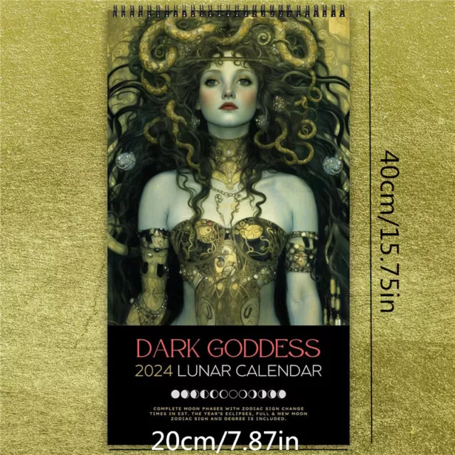 Dark Goddess Calendar 2024 Black Wall Calendar Monthly Hanging Medieval Calendar