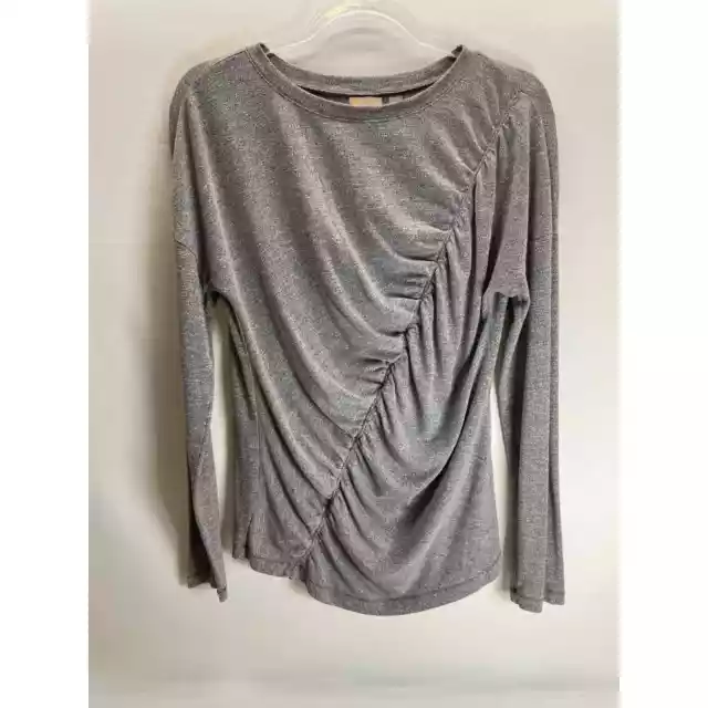 Zella So Graceful Ruched Long Sleeve Top Gray Women's Size Medium