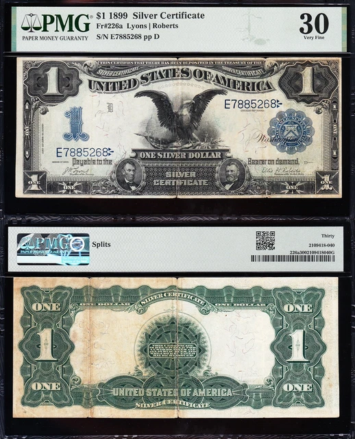 VERY NICE Bold & Crisp VF+ 1899 $1 "BLACK EAGLE" Silver Cert! PMG 30! FREE SHIP!