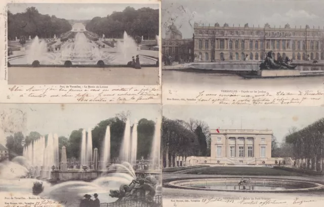 Lot de 4 cartes postales anciennes postcards VERSAILLES timbrées mouchon 1903