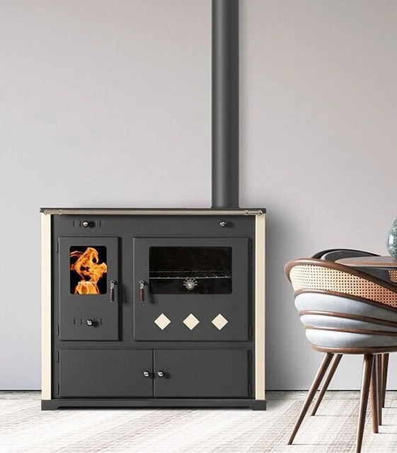 Estufa de Leña Practik lux Eco, Placa Hierro Fundido chimenea derecha 9,5KW