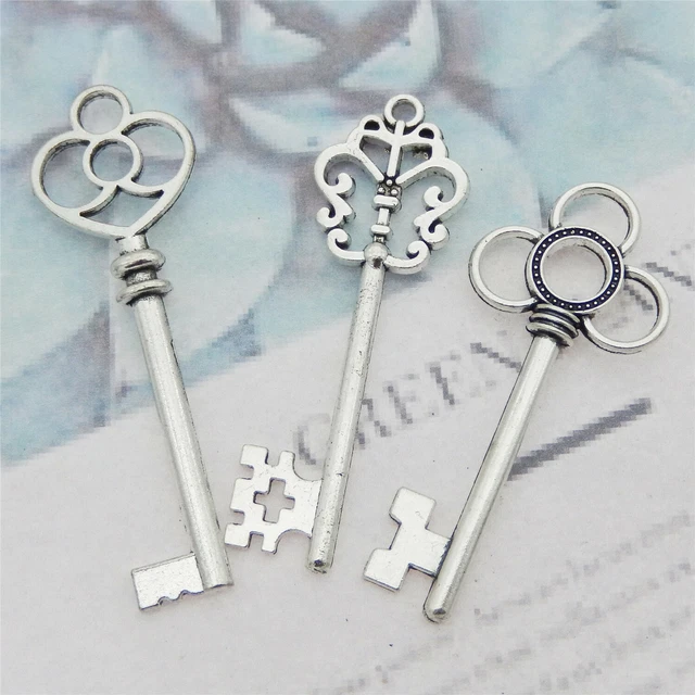 12 Stück Silber Legierung Gemischt Retro Schlüssel Anhänger Schmuck DIY Zubehör