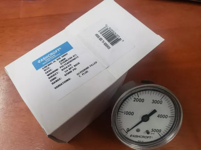 Ashcroft 63W3005 HL 02B #5000 Pressure Gauge 1/4 NPT 0/5000 PSI Glycerine Filled