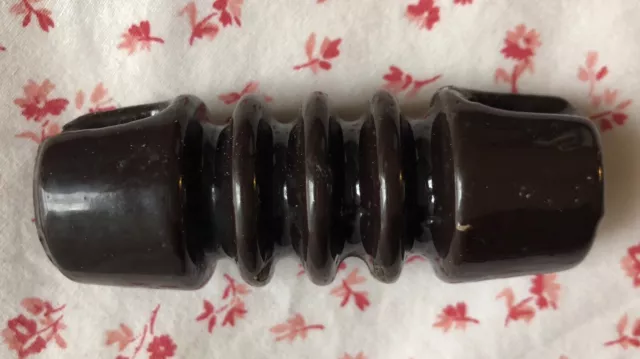 Vintage Brown Ceramic Electrical Cable High Voltage Insulator Antique