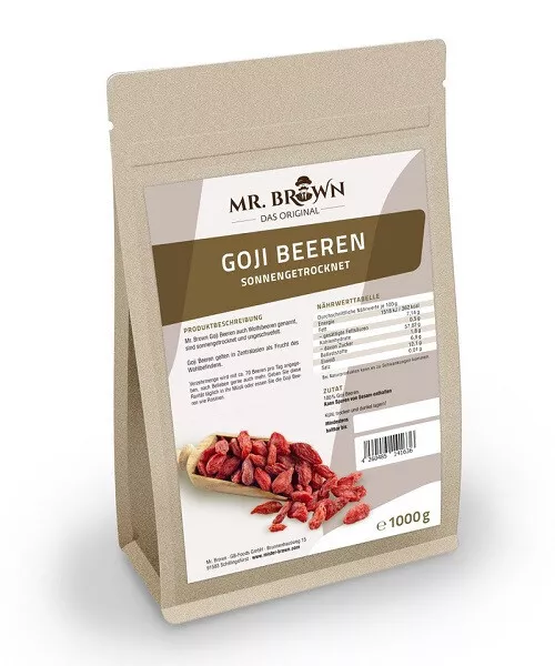 Goji Beeren 1 kg getrocknet, abgefüllt in Bayern, ohne Zusätze (18,45 EUR/kg)