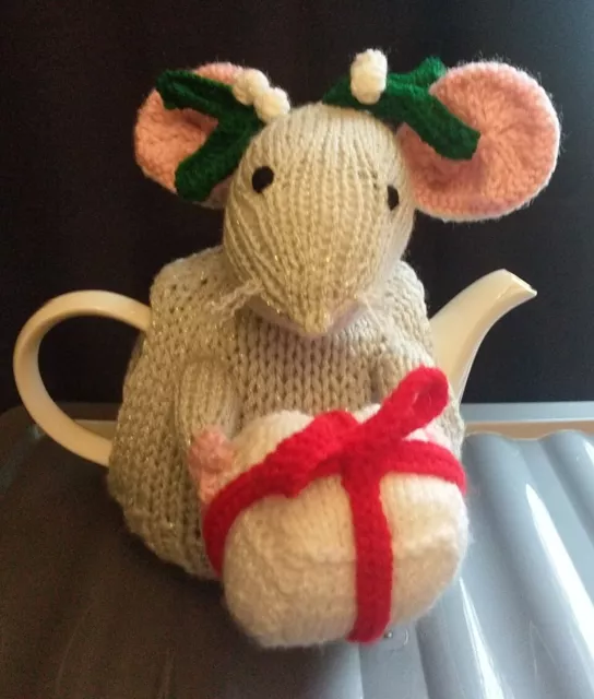 Mouse Christmas  Tea Cosy Hand Knitted