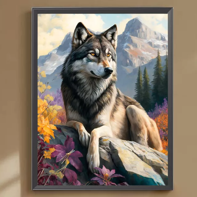 5D DIY Full Round Drill Diamond Painting Wolf Kit Home Decor Art Craft 30x40cm