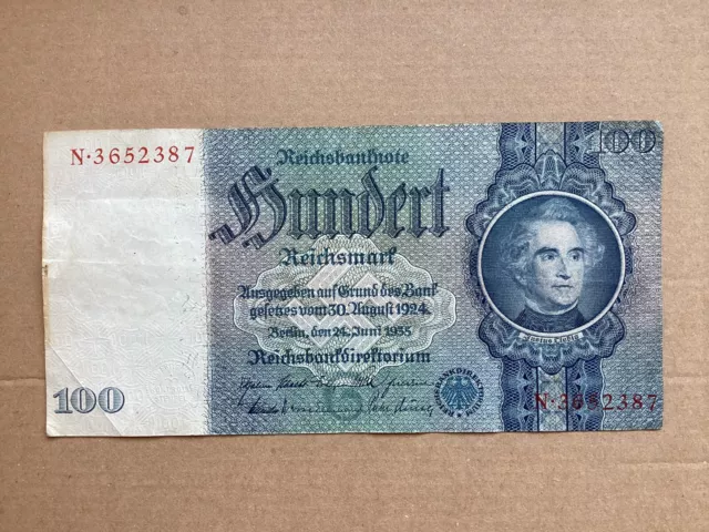 Reichsbanknote - 100 Hundert Reichsmark  24. Juni 1935 Seriennummer N 3652387