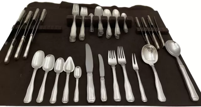 Georg Jensen Sterling Silver 65-Piece Old Danish Flatware Set for 8 Mid-Century