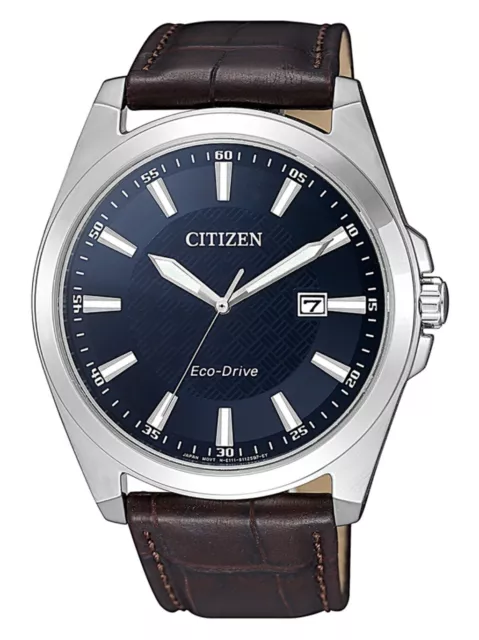 Citizen Eco Drive Uhr Herrenuhr Lederarmband Datum Braun BM7108-22L