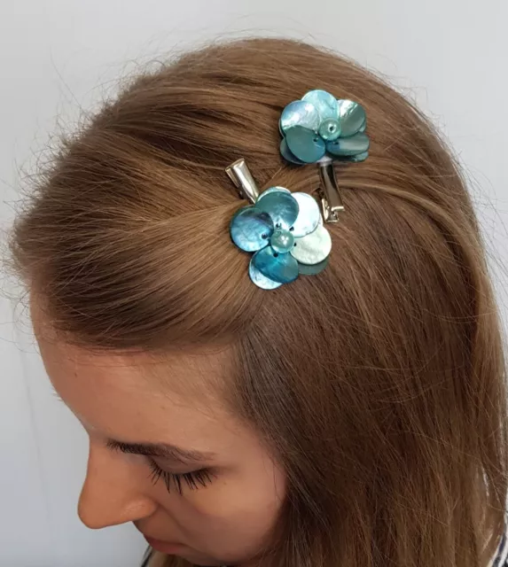 Nuevo Claire's - Pinzas para el pelo para mujer y niña, 2 piezas, flores azules