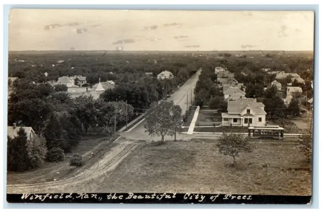 1911 Birds Eye View Beautiful City Of Trees Winfield KS RPPC Photo Postcard