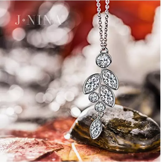 J.NINA White Gold Plated Necklaces, Austrian Crystal Necklace for Women, Moon & 3