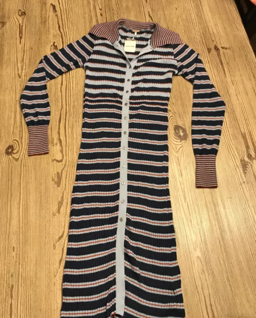 FREE PEOPLE VISTA Sweater Dress / Cardigan Blue Stripe Small NWT $128 ...