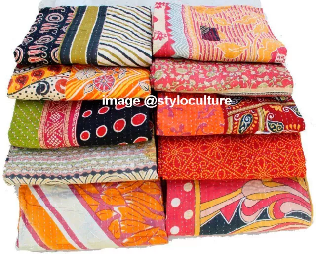 Vintage Kantha Heavy Quilt Handmade Indian Reversible Wholesale Quilt 5PC Throw