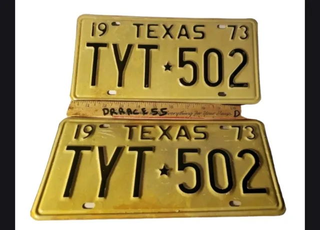 1973 Texas License  Plate Pair SET VINTAGE ANTIQUE CLASSIC  car TYT 502 chevy