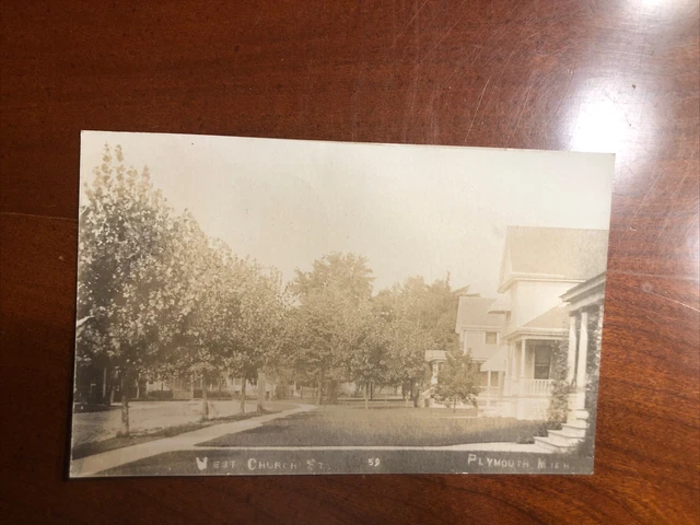 Vtg 1913 Rppc Postcard-West Church St,Plymouth, Mi-Cg Draper, Jeweler & Optician