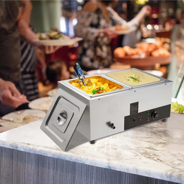 Commercial Electric Food Warmer Countertop Buffet 2*12Qt Pan Bain Marie Silver