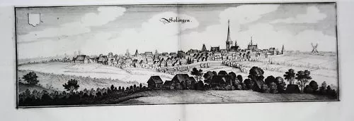 Solingen Messer Rhein Westfalen echter alter Merian Kupferstich 1647
