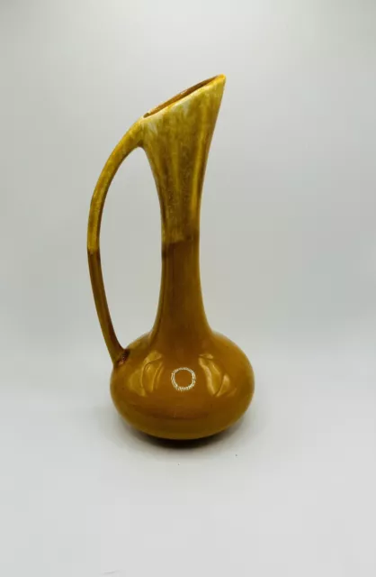 Vintage Ochre Drip Glaze Art Pottery Pitcher Bud Vase  7.5” Japan Mid Century