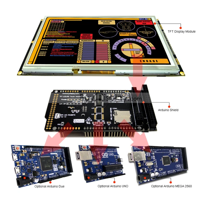 8" inch TFT LCD Resistive Touch RA8875 Shield for Arduino Due,MEGA 2560 Uno