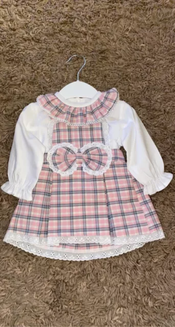 Baby Girls Spanish Romany Pink Tartan Pinafore Dress&blouse Outfit