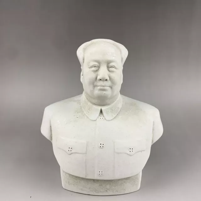 Chinese White Glaze Porcelain Mao Zedong Figurine Chairman Mao Bust Statue 6.14"