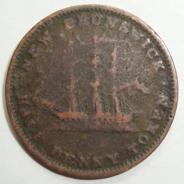 1843 New Brunswick Canada Victoria Half Penny Token Coin