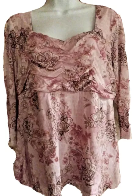 Style Co Macy's Top L Pink Paisley Stretch Knit Boho Hippie Shirt women's Large