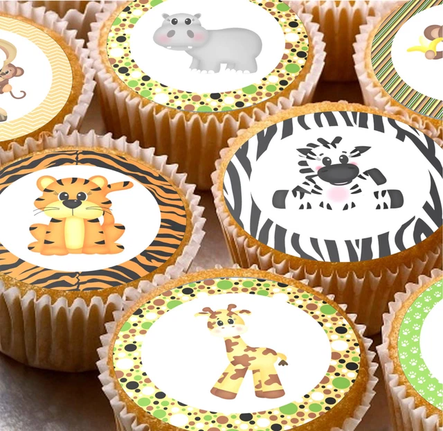 Décoration De Gâteau Fête Prénatale – Safari Animaux : Lion, éléphant, Singe, Girafe + Boules Dorées Et Vertes