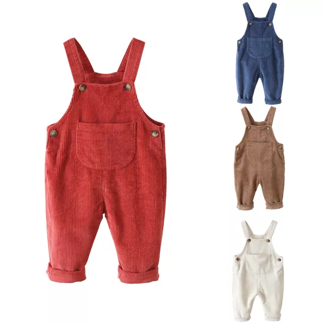 Baby Girl Boy Corduroy Suspender Overalls Jumpsuit Solid Bib Pants Winter Outfit