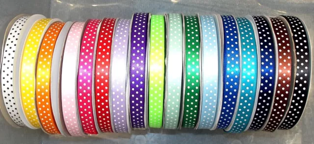 Polka Dot Satin Ribbon 15mm (1/2") wide 2m 5m 10m Triple Spot 17 Colours