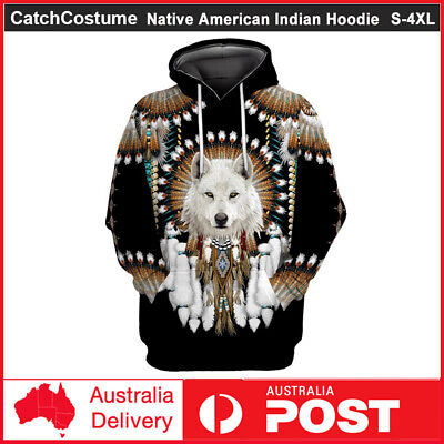 Native American Indian Hoodie Pullover Jumper 3D Printed Wolf Sweatshirts Jacket