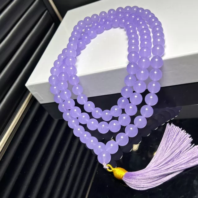 12mm Certified Natural Ice purple Myanmar Jade jadeite 108 Round Beads Necklaces