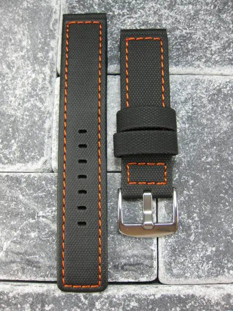 20mm PVC Goma Banda Negro Buceo Correa de Reloj kevlar Tela Naranja para Omega