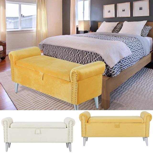 47inch Long Storage Bench Bedroom End of Bed Ottoman Upholstered Velvet Footrest