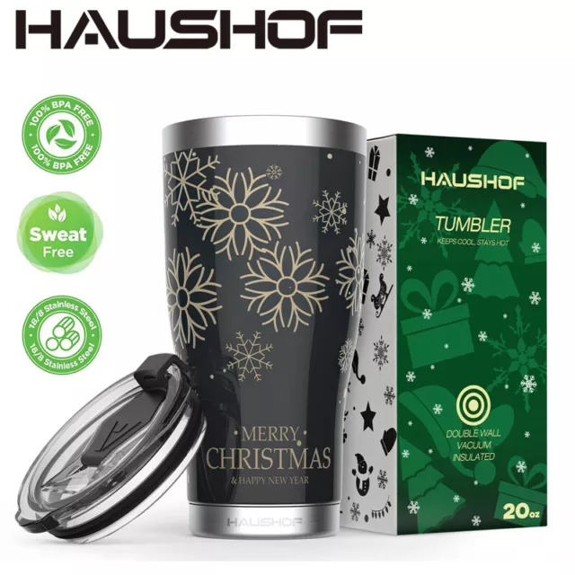 HAUSHOF 20oz Christmas Tumbler Black Double Wall Insulated Travel Coffee Mug Cup
