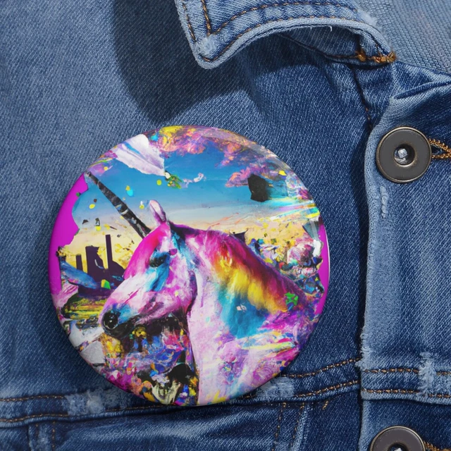 Pin Back Button Rainbow Unicorn Retro Style Mythical Fantasy Cute Horse Colorful