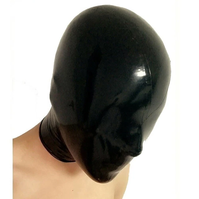 LATEX HOOD FULL Enclosure Rubber Mask Back Zipper Catsuit Wear Costume