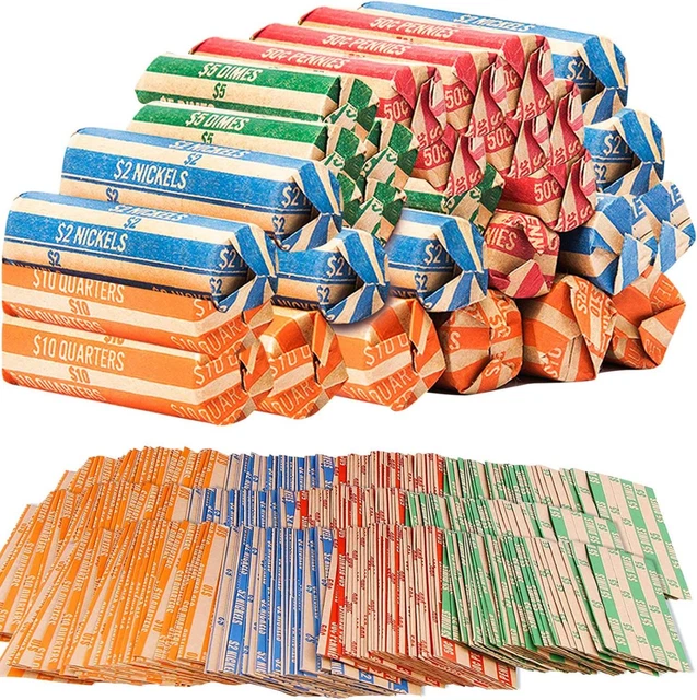 Coin Roll Wrappers 1000-Count Assorted Coin Papers Bundle of 250 Each Quarters
