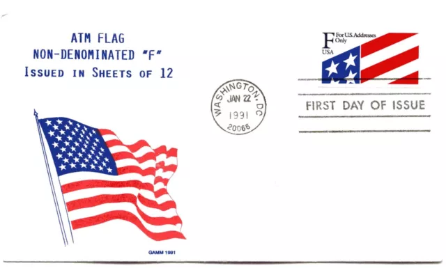 2522 'F' American Flag Plastic Stamp Gamm 1991,  FDC