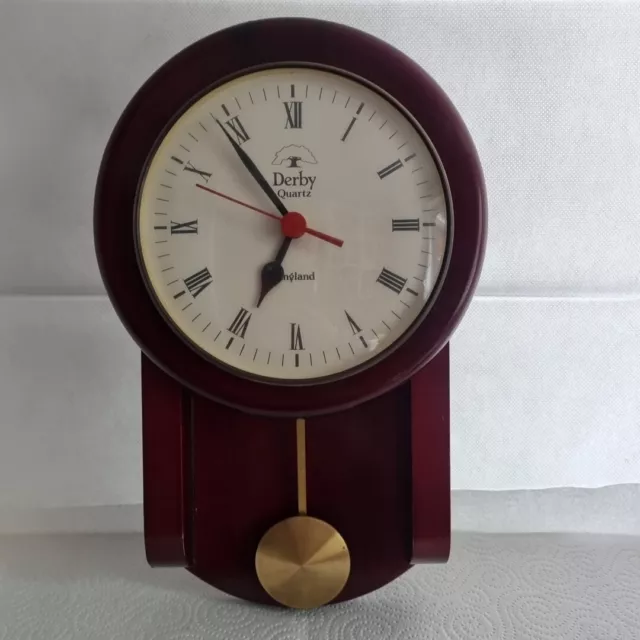 DERBY MAHOGANY WOODEN WALL CLOCK WITH PENDULUM Hanging Vintage Style England