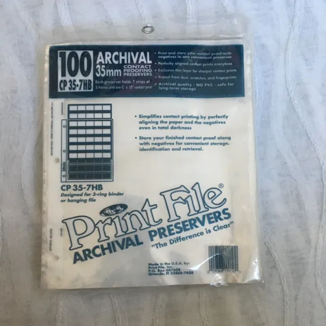 NUEVO Archivo de Impresión CP 35-7HB 35mm 100 Hojas Archivo Contacto Preservadores de Prueba
